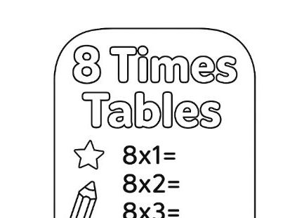 8 Times Tables Colouring Template Bookmark MTC Check