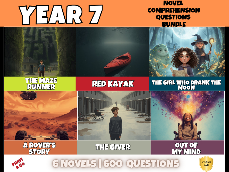 Year 7 Novel Study Reading Comprehension Bundle | 600 Questions + Answers | KS3