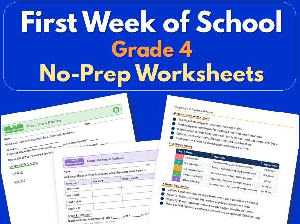 First Week of School Grade 4 | No-Prep Worksheets