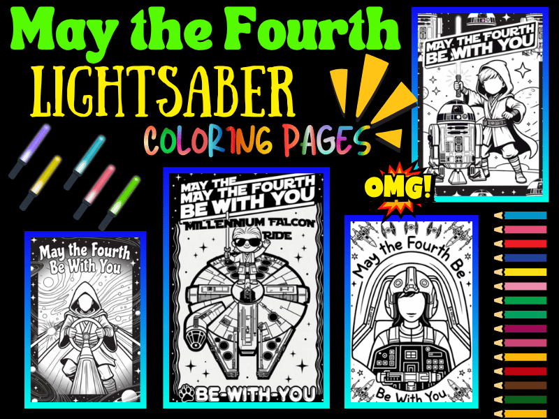 May the Fourth Lightsaber Coloring Pages for Kids | NO PREP Activity Worksheets