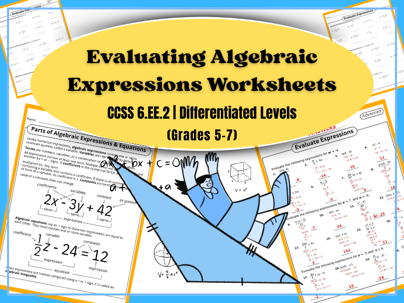Evaluating Algebraic Expressions Worksheets