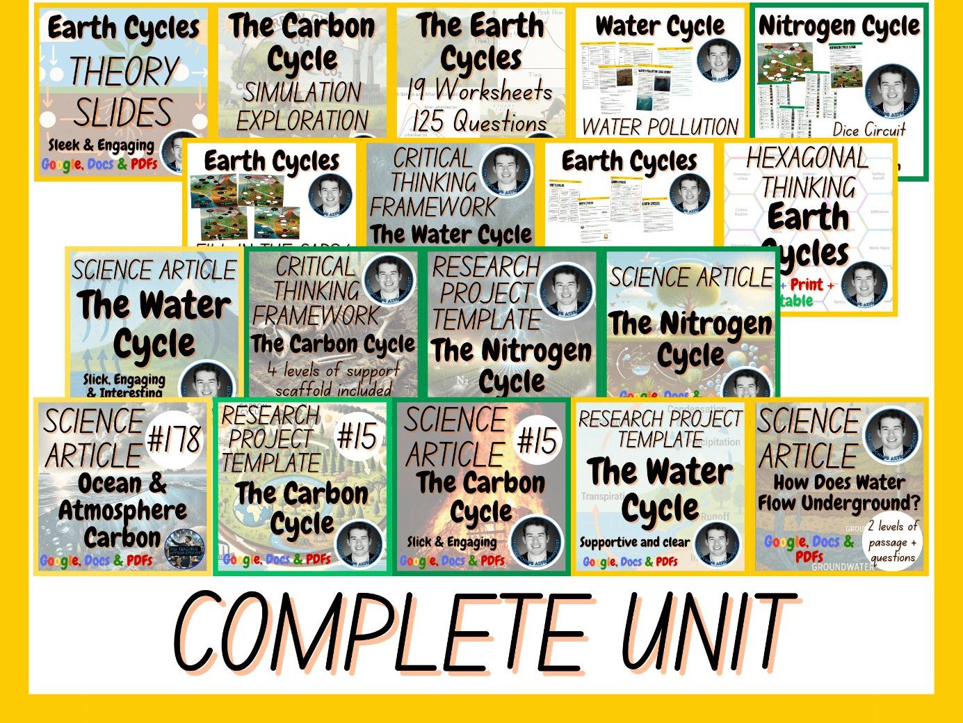 Earth Cycles Complete Unit | Carbon Nitrogen Water Cycles | 7th 8th 9th Grade