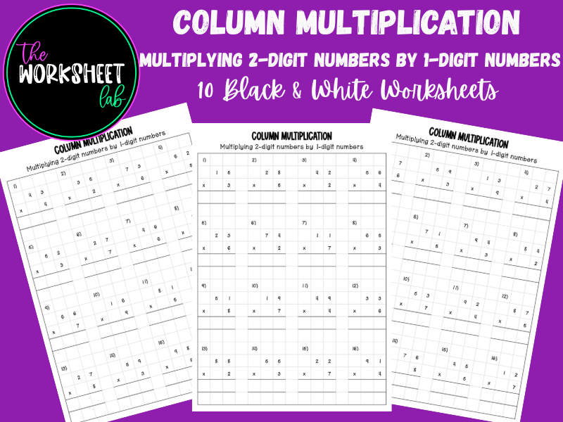 Column Multiplication - Multiplying 2-digit numbers by 1-digit numbers Worksheets