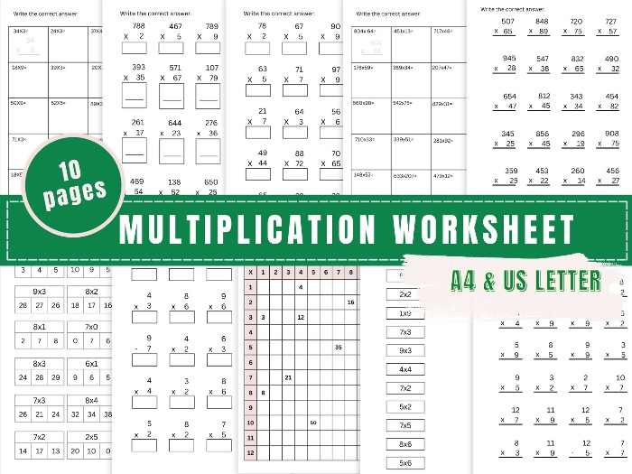 Multiplication Math Worksheet Daily drill