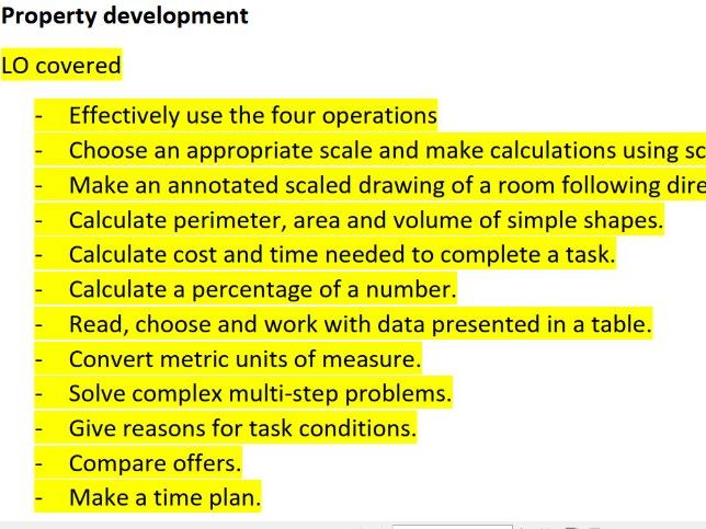 Property development - L1/L2 maths