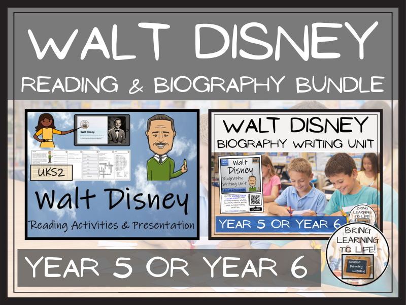 Year 5 or Year 6 Walt Disney Reading Comprehension & Biography Bundle