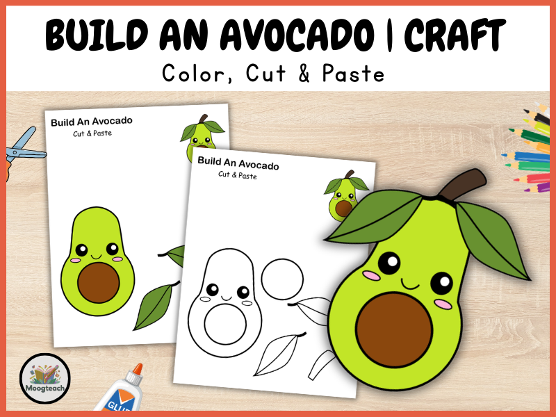 Avocado Craft for Kids | Printable Cut and Paste Activity | Fruit Coloring Worksheet | Preschool PDF