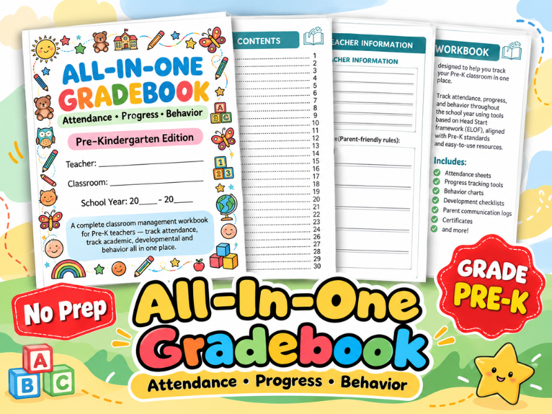 EYFS Teacher Planner & Gradebook: Attendance, Progress & Behavior Tracker