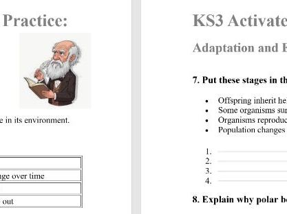 KS3 Activate Biology – Retrieval Practice: Adaptation and Evolution (Answers Included)
