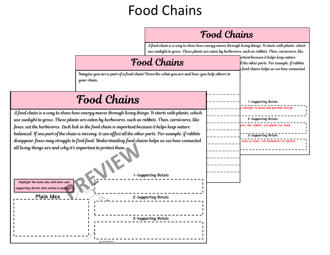 Food Chains | Main Idea and Supporting Details Reading Passage and ...