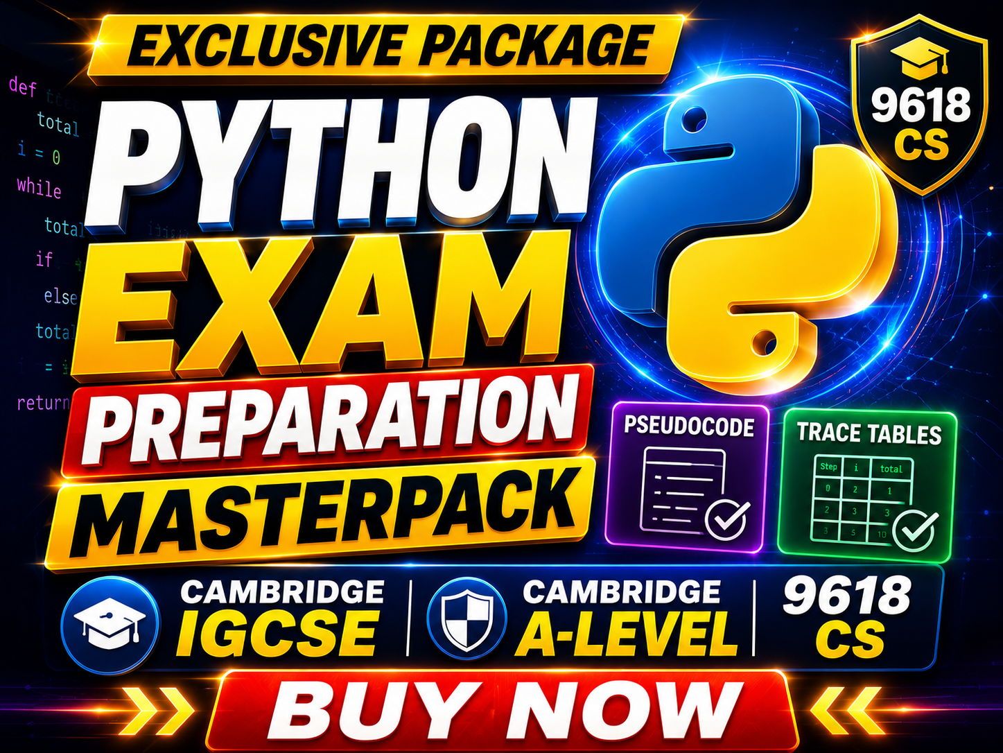 Python Exam Preparation Masterpack | Cambridge IGCSE & A-Level 9618 CS | Pseudocode + Trace Tables