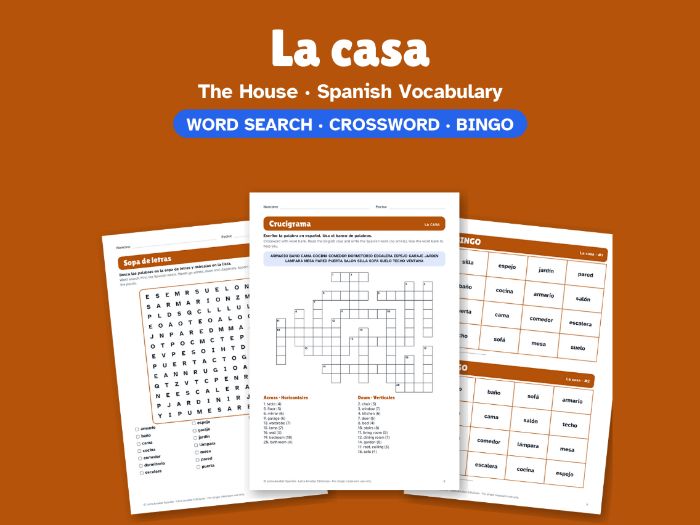 The House in Spanish: Word Search, Crossword & Bingo