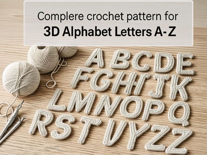 Complete crochet pattern for 3D alphabet letters A-Z