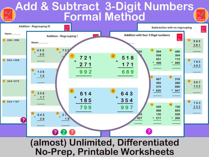 Add & subtract 3-Digit numbers with & without regrouping