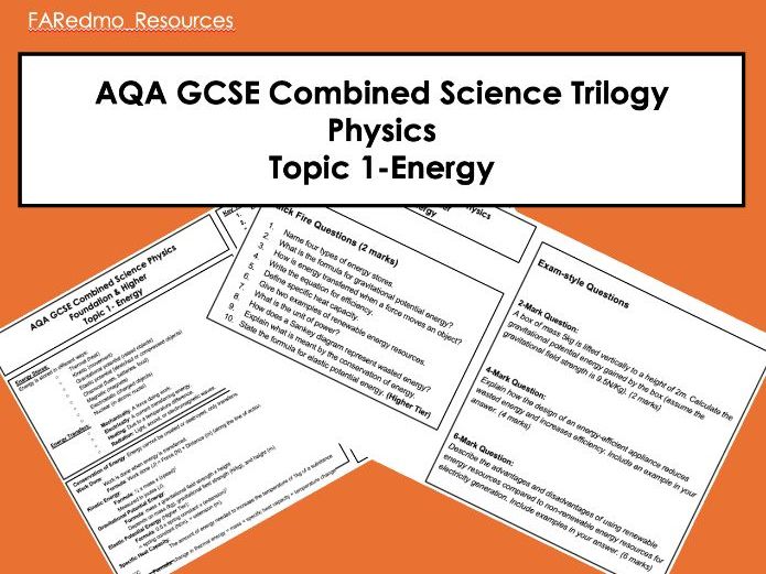 AQA GCSE Combined Science- Physics- Topic 1 Energy