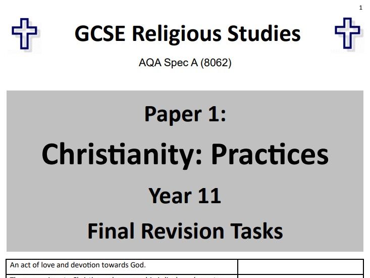 Christianity: Practices (Paper 1, AQA GCSE Religious Studies) - student revision activities booklet