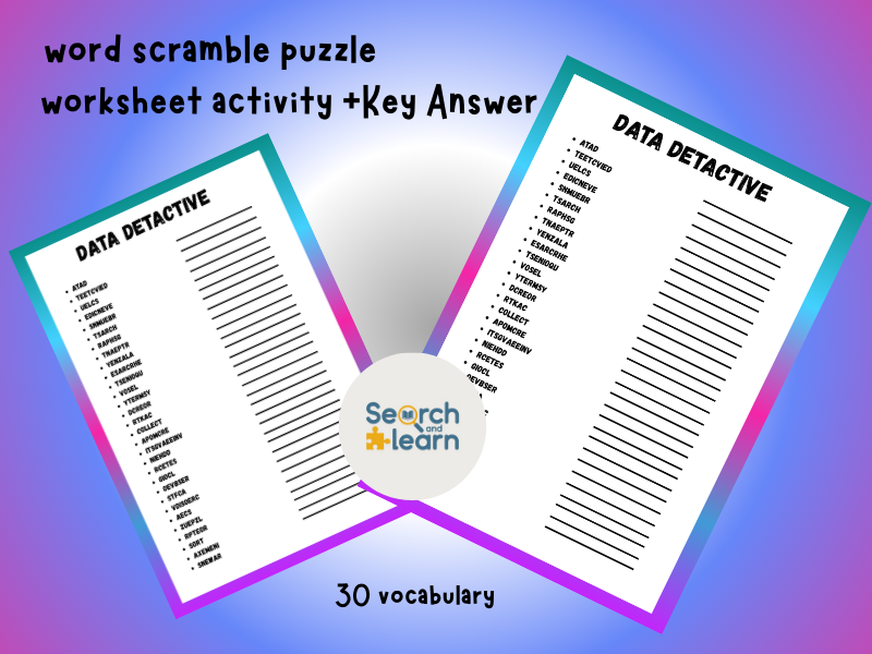 Data Detectives Word Scramble Puzzle Worksheet + Answer Key