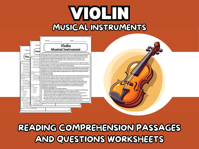 Violin - Musical Instruments Reading Comprehension Passages and ...