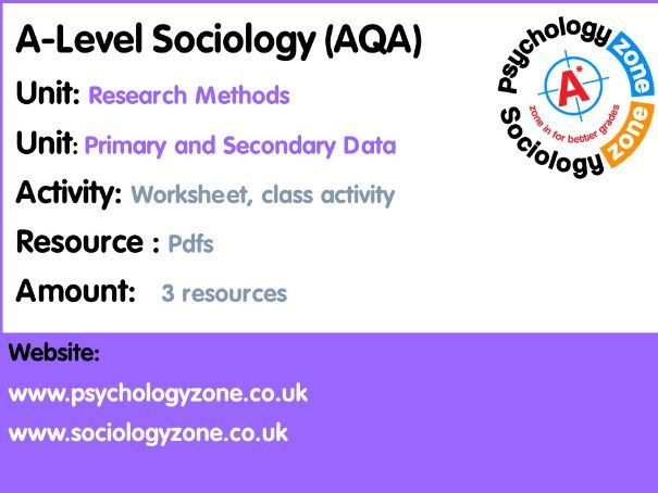 AQA Sociology: Research Methods: Primary & Secondary