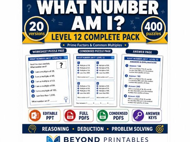 What Number Am I? Level 12: Prime Factors And Common Multiples | 20-Version Bundle