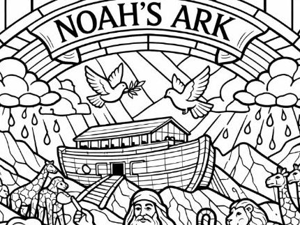 Old Testament Noah's Ark Stained-Glass Window Style Colouring Page
