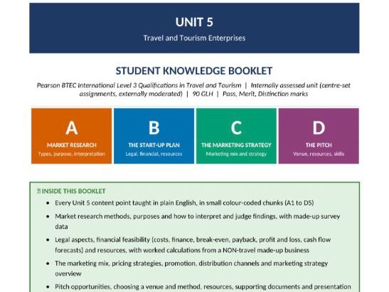 Pearson BTEC International Level 3 Travel and Tourism | Unit 5 Travel and Tourism Enterprises | 69p