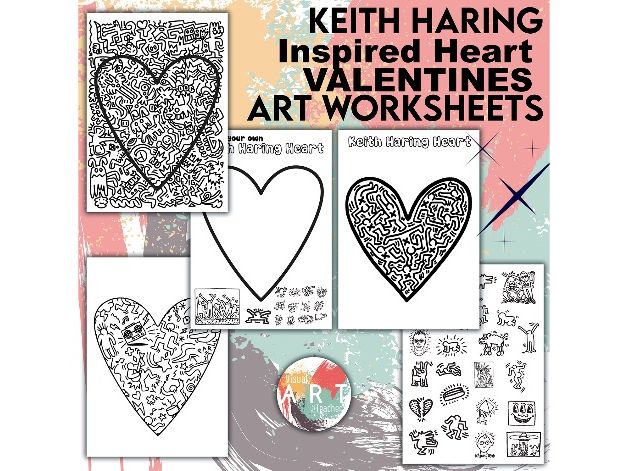 Keith Haring–Inspired Heart Pattern & Line Art Worksheets (29 worksheet pack)