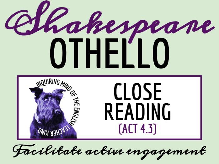 Othello Act 4 Scene 3 Close Reading Analysis Worksheet