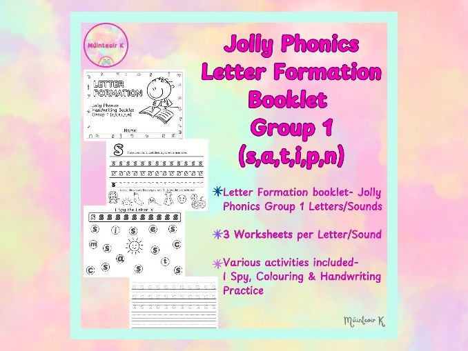 Jolly Phonics Letter Formation Booklet- Group 1 (s,a,t,i,p,n)