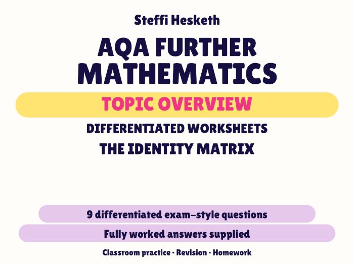 AQA Further Maths The Identity Matrix | Topic Overview Differentiated Worksheet