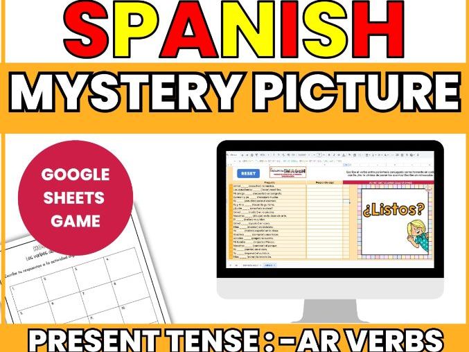 Spanish AR Verbs Mystery Picture | Present Tense Digital Grammar Review Game