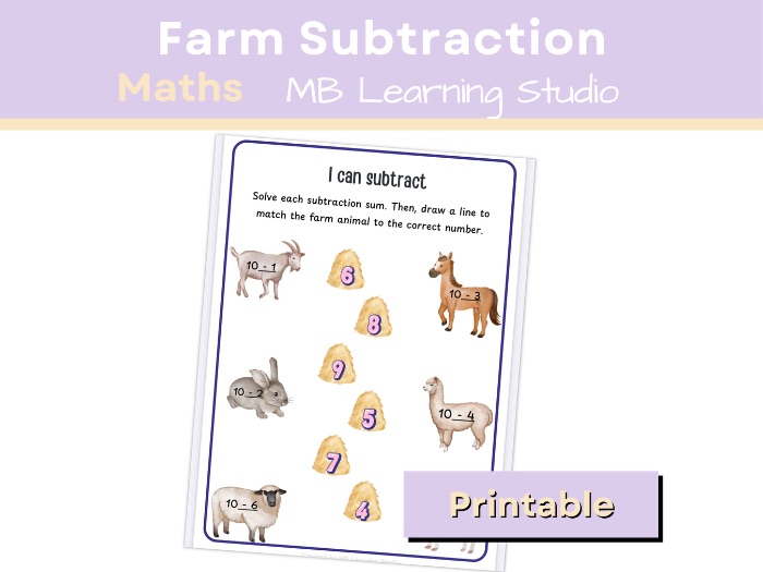 Farm Subtraction Worksheet – Maths Activity for EYFS, KS1, Pre-K to 1st Grade