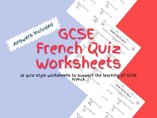 20 GCSE Foundation Level French Multiple Choice Quiz Worksheets  PDF