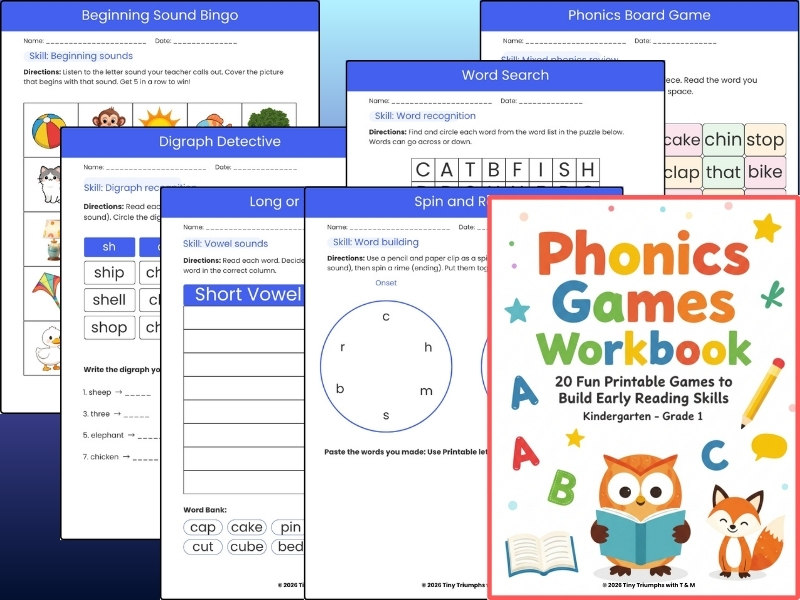 Phonics Games Workbook | Interactive Literacy Centers & Early Reading Activities