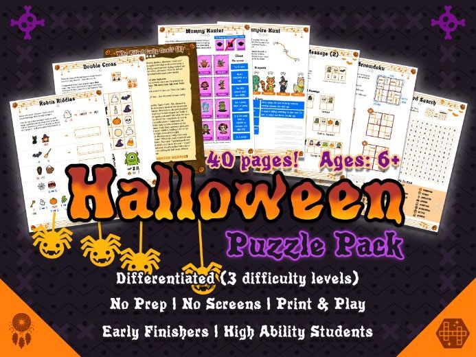 Halloween Puzzle Pack | 40 Pages | Early Finishers | High Ability Students