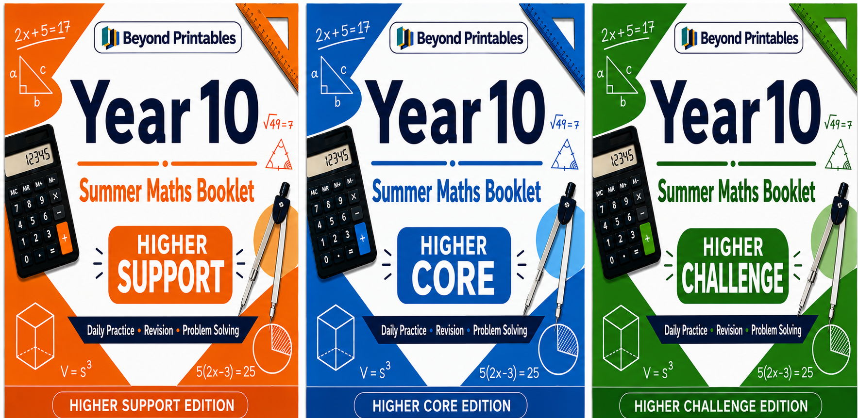 Year 10 Summer Maths Bundle 2026 – Higher Tier – Support, Core & Challenge Editions