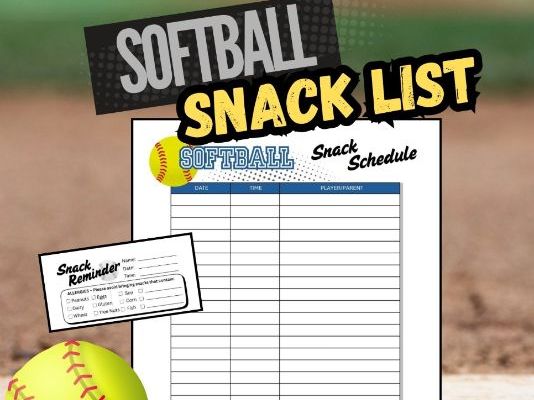 Editable SOFTBALL Snack Schedule | Team Sign-Up Sheet Template | Game Day Snack List for Coaches, Te