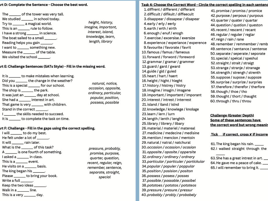 SATS/Revision/Statutory Spelling/Sentences/Practice/Year 6/KS2/English Language/Literature