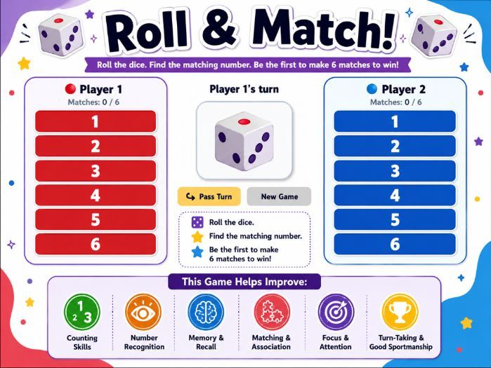 Numbers to 6 game - Roll and Match