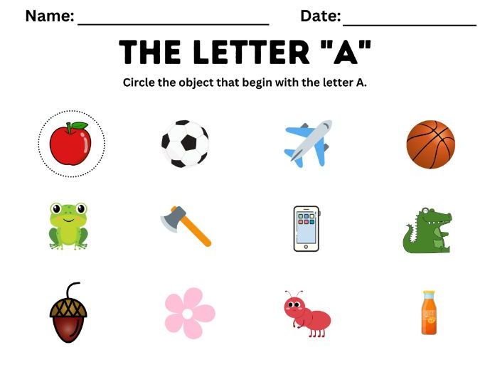Alphabet Beginning Sounds Worksheets A–Z | Circle the Correct Picture Phonics Activity | Kindergarte
