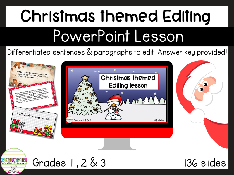 Christmas themed Editing Sentences & Paragraphs PowerPoint Lesson