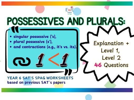 Possessives and Plurals: singular possessive, plural possessive, contractions - Grammar Worksheets