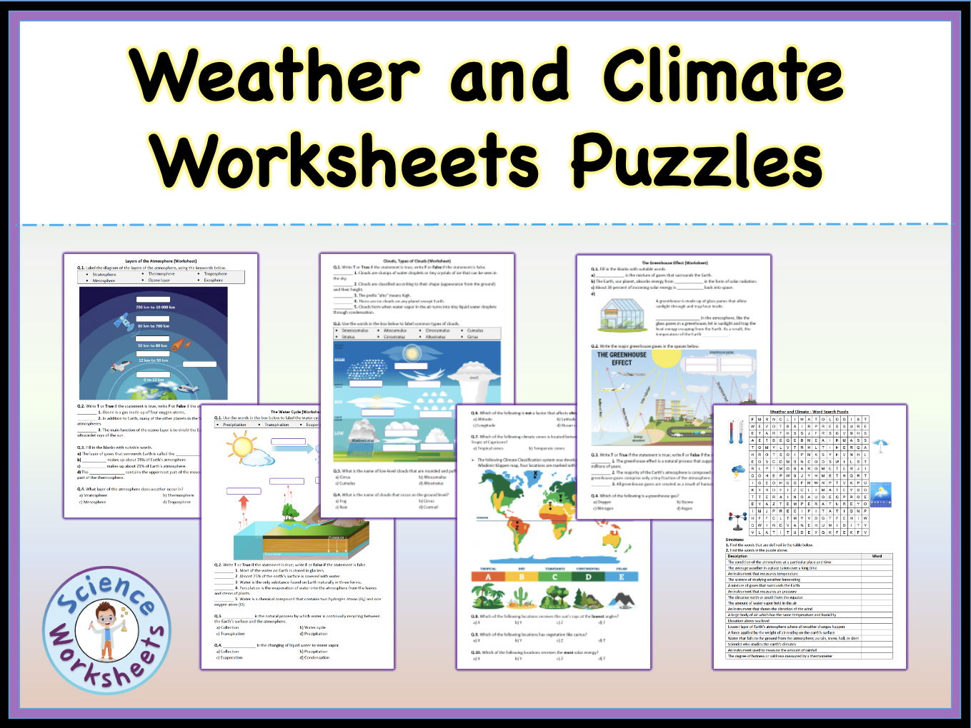 Weather and Climate, Earth Science - Worksheets Puzzles PDFs