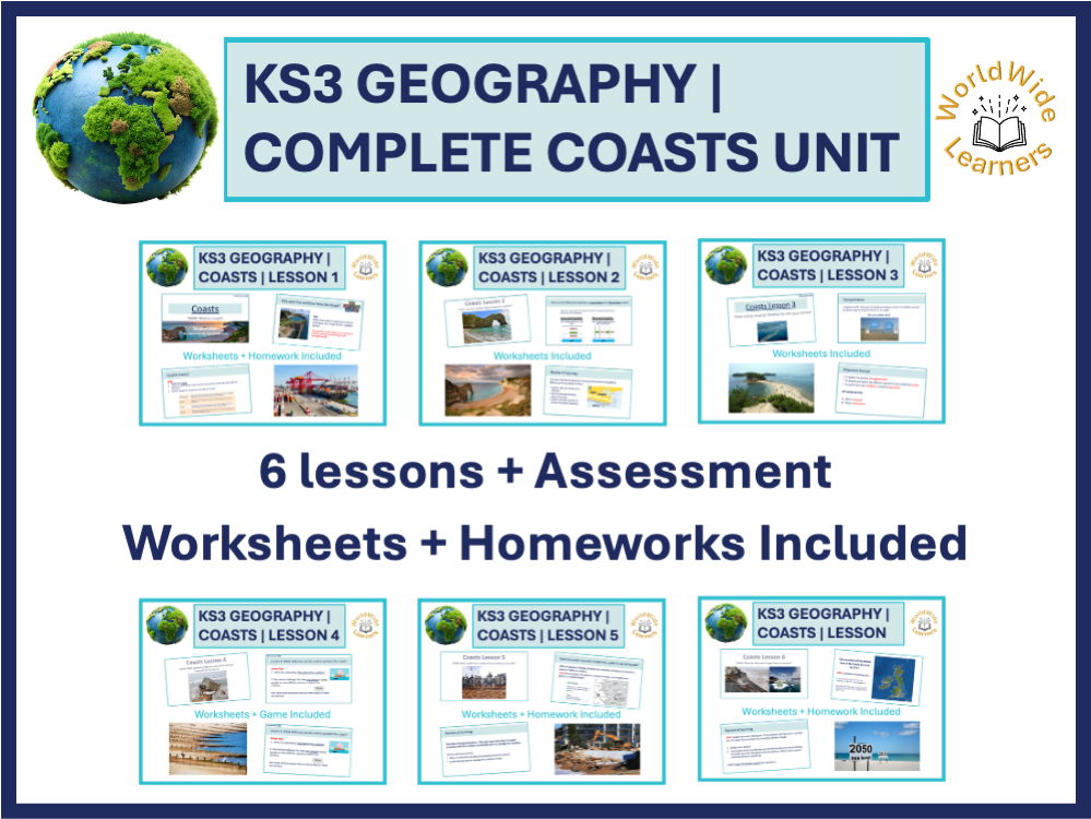 Geography – Complete Coasts Scheme (Lessons 1–6 + End-of-Unit Test)