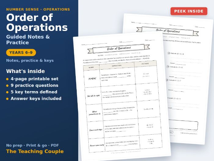 Order of Operations Guided Notes & Practice + Answer Keys