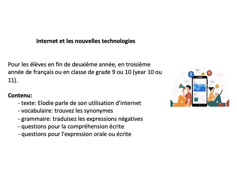 French reading (year 10 or 11 - grade 9 or 10): Internet