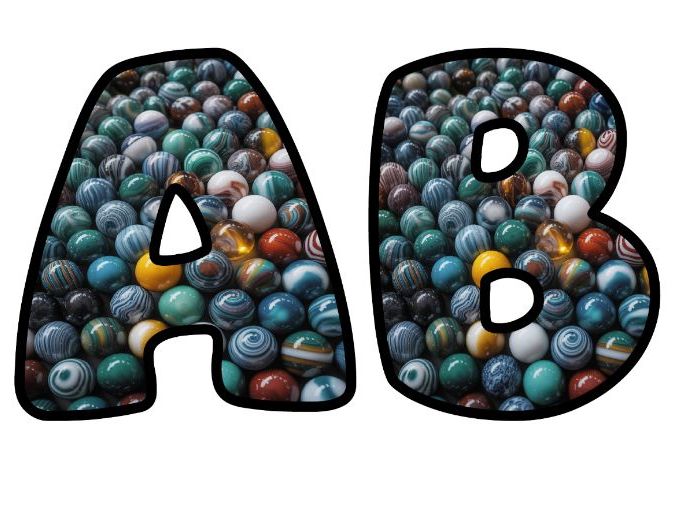 Marbles Retro Games Classroom Display | Lettering Set | Upper & Lowercase, 0-9 and Signs