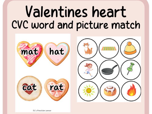 CVC word and picture match- heart- valentines- provision