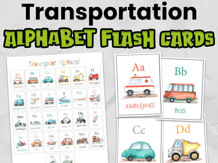 Transport Alphabet Flash Cards | EYFS & KS1 Phonics Resource | Printable ABC Flashcards