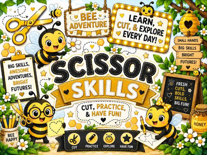 Bee Scissor Skills Worksheets | Cutting Practice & Fine Motor Activities | Preschool–1st Grade